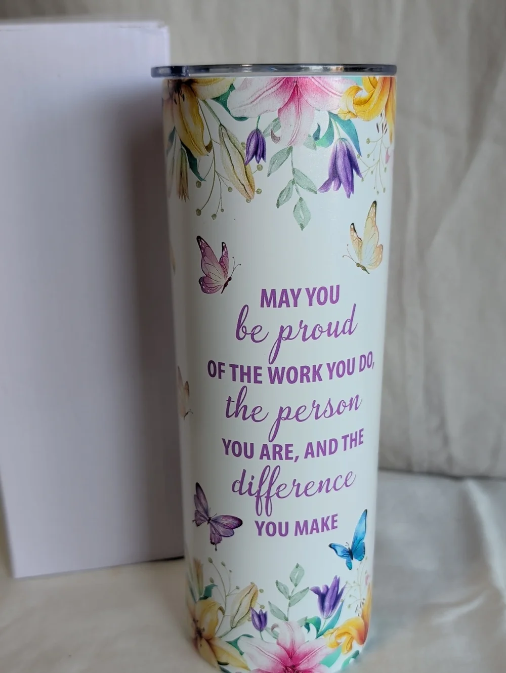 Floral Butterflies Inspirational Travel Tumbler - Purple Accents
